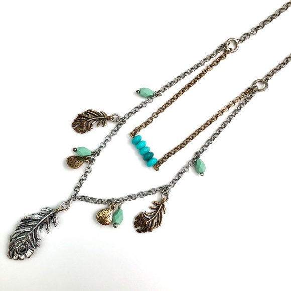 🎉HP🎉 LUCKY BRAND Faux Turquoise Silver Tone Feather Charm Necklace 18" NEW! - Picture 13 of 13